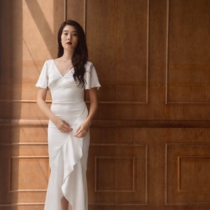 Women Silk Dress - White Silk Dress - HighLow Silk Dress