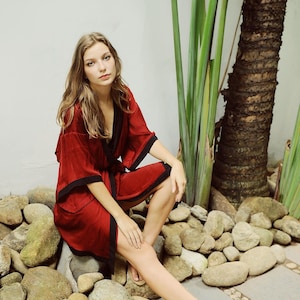Burgundy Silk Robe - Handmade Gift for her - Short Bridesmaids Silk Robes - Silk Nightgown