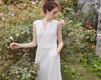 Ärmelloses Leinenkleid - Frauen Midikleid - Bio-Baumwollkleid - Naturkleid