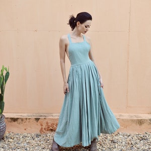 Cross-back Linen Dress - Linen Clothing - Elastic Waist Dress - Linen Dress Maxi - Linen Dress Summer