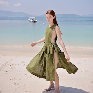 Apron Linen Dress - Linen Flax Summer Clothing