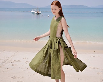 Vestido de lino con delantal - Ropa de verano de lino y lino