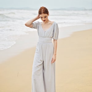 Jumpsuits Women Linen - Jumpsuit Summer - with Sleeve - Long Pants