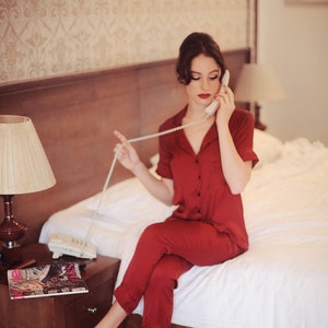 Silk Pajamas Set Women - Women Burgundy Pajamas - Silk Sleep Sets - Lelasilk