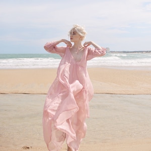 Robe longue en soie transparente - Robe de maternité pour une séance photo - Robe de plage en soie transparente - Robe longue transparente - Lelasilk