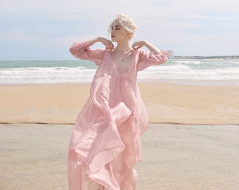 Robe longue en soie transparente - Robe de maternité pour une séance photo - Robe de plage en soie transparente - Robe longue transparente - Lelasilk