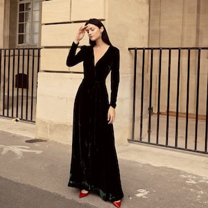 Wedding Guest Dress Formal Dresses Velvet Women Evening Ball Gown Velvet Dress Long Sleeve Bridesmaid Dress Wrap image 1