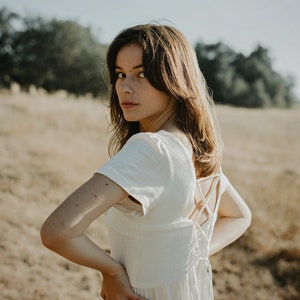 White Linen Dress - Short Sleeve Dress - Linen Short Dress - Womens Dresses image 3