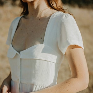 White Linen Dress - Short Sleeve Dress - Linen Short Dress - Womens Dresses image 2