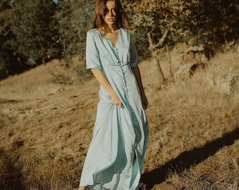 Silk Dress Sleeve - Silk Dress Women - Long Silk Dress - Blue Silk Dress - Short Sleeves Dress