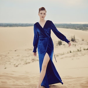 Wrap Dress Long Sleeves - Dress with Sleeves - Velvet Bridesmaids Dress