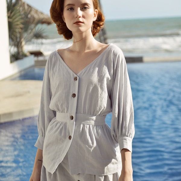 Linen Top - Women Summer Top - Linen Blouse Buttons