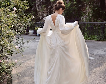 Silk Wedding Dress - Embellished Lace Wedding Dress - Ivory Wedding Dress