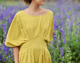 Cotton Dress Pleated - Cotton Summer Dress - Women Midi Dress