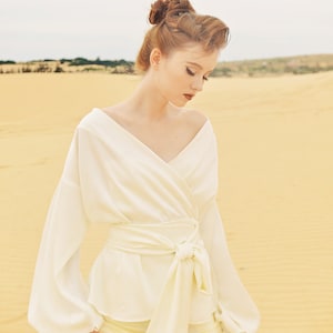 Silk Wrap Top Women - Silk Top Long Sleeves - Silk Wrap Blouse