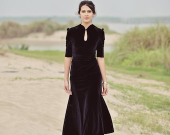 Vestido de Terciopelo Negro - Vestido de Terciopelo Mujer - Vestido Formal de Terciopelo