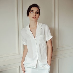 White Silk Pajamas - Women Silk Pajamas - Comfy Silk Loungewear- Christmas Gift for Her