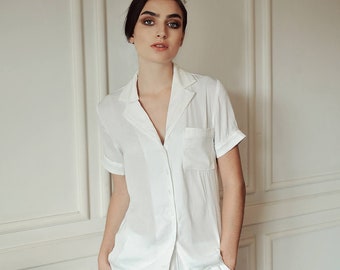 White Silk Pajamas - Women Silk Pajamas - Comfy Silk Loungewear- Christmas Gift for Her