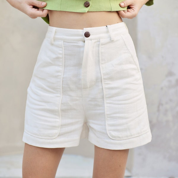 White Linen Shorts Womens - Linen White Capris - Summer Clothing Womens