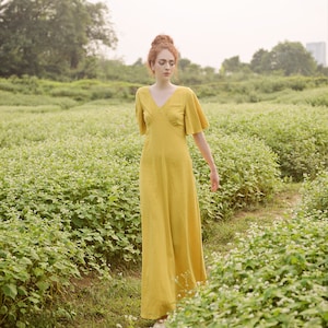 Long Cotton Dress - Gold Dress - Dress for Women - Summer Dress - Comfy FloorLength Dress - Natural Fabric