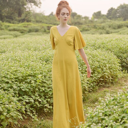 Long Cotton Dress Gold Dress Dress for 