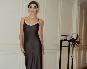 Black Satin Silk Dress - Silk Dress Women - Floor Length Prom Dress
