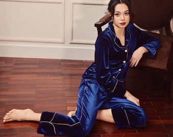Velvet Pajamas Women - Royal Blue Pjs - Women Velvet Pjs - Christmas Pjs
