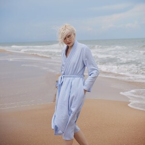 Midi Robe Womens Blue Linen Gift for Mom image 3