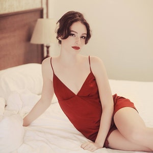 Silk Pajamas Women - Burgundy Silk Pajamas - Women Silk Sleepwear - Women Nightie - Gift for Her
