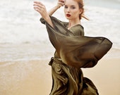 Silk Robe Kimono Sleeves - Bridal Long Robe - Getting Ready Robe - Floor Length Gown - Long Dressing Gown - Long Sleeve Wedding Robe