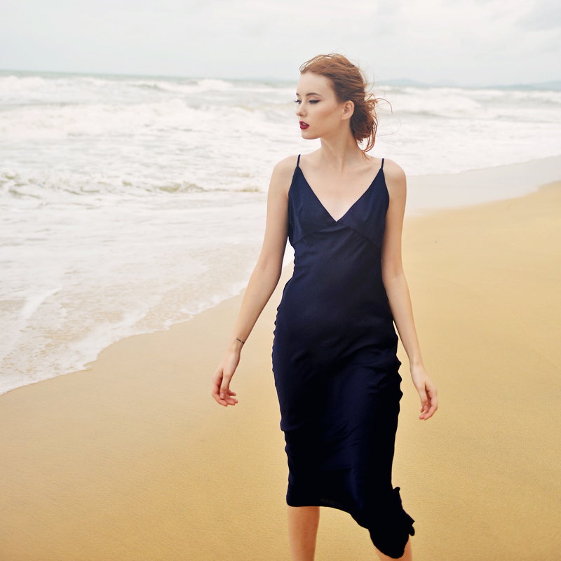 Modern Minimalist Silk Wedding Dress Long Spaghetti Strap Slip