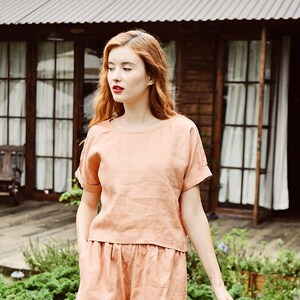 Top estivo in lino da donna - con pantaloncini - Set completo