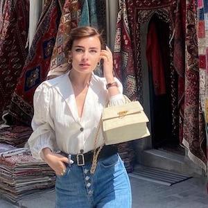 Linen Tops Women -  Long Sleeve Cotton Blouse - Women Linen Top