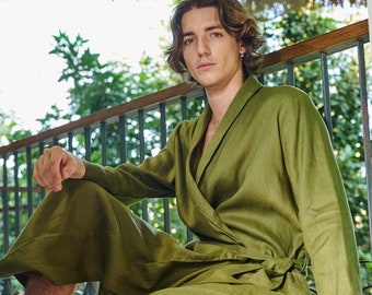 Linen Robe for Men - Handmade Jacket for man - Plus size Housecoat - Gift for him