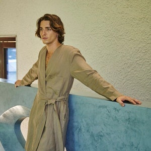 Mens Linen Bathrobe - Natural Linen Robe - Comfy Loungewear - Gift for him