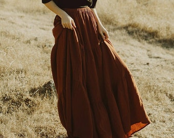 Bohemian Maxi Linen Skirt with Elastic Waist