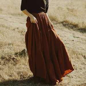 Bohemian Maxi Linen Skirt with Elastic Waist