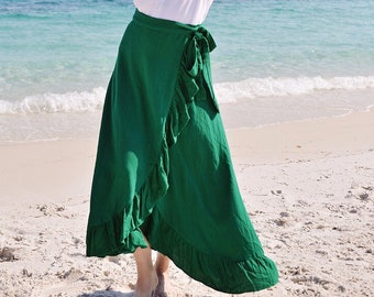 Linen Wrap Skirt Emerald Women - Women Long Skirt - Maxi Skirt - Natural Clothing