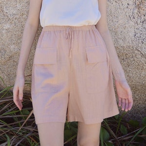 Women Linen Shorts - High-wasted Shorts -  Summer Shorts with Pockets - Organic Cotton Shorts