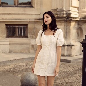 Casual Linen Dress - White Short Sleeve Dress - White Simple Dress