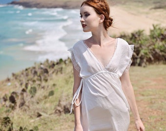Silk Nightgown Women - Silk Dress White - Silk Dress with Sleeves