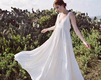 White Dress Summer - White Linen Dress - Women Dress Maxi