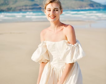 Corset Dress Linen - in White for Prom or Wedding - Handmade Clothing