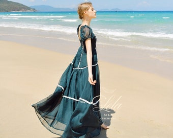 Ethereal Emerald Gown in voil chiffon to mix with White Lace