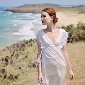 Silk Nightgown Women Silk Dress White Silk Dress with Sleeves image 1