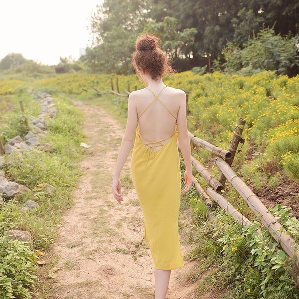 Linen Dress Summer Women - Crossed Back Dress - Sleeveless Dresses Women