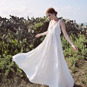 Vestido Blanco Verano - Vestido Lino Blanco - Vestido Mujer Maxi