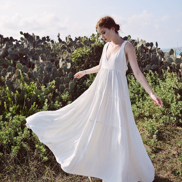 White Dress Summer - White Linen Dress - Women Dress Maxi