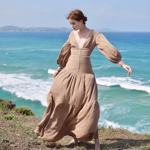 Linen Dress with Sleeve - Linen Dress Maxi - Long Sleeve Dress