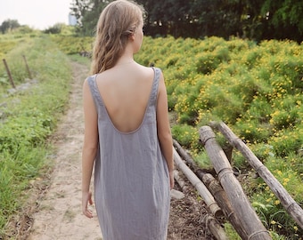 Summer Linen Dress - Linen Dress Backless - Cotton Slip Dress - Natural Cotton